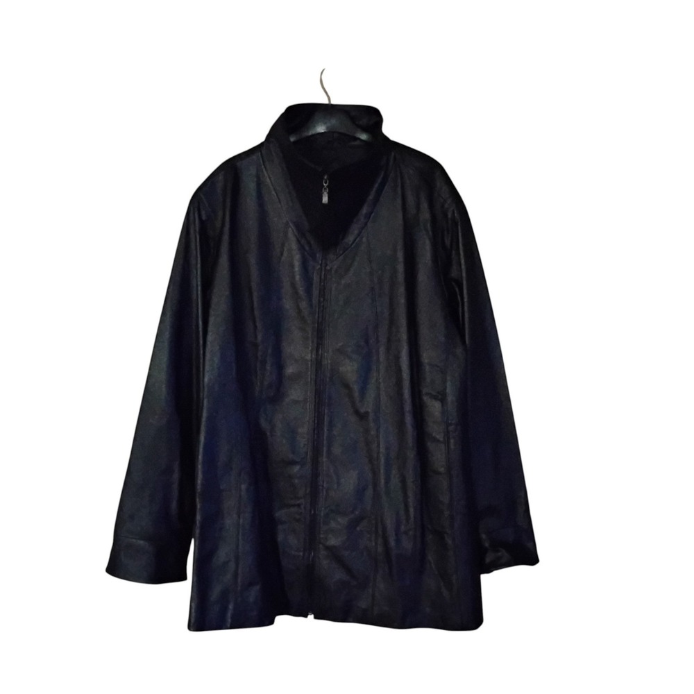 Via Accenti Womens Black 100% Leather Zip Front Jacket Plus Size 26W 02-1972-5